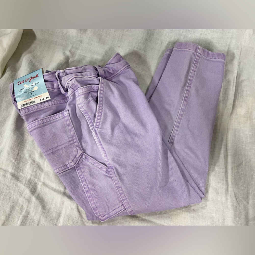 Purple adjustable waist jeans